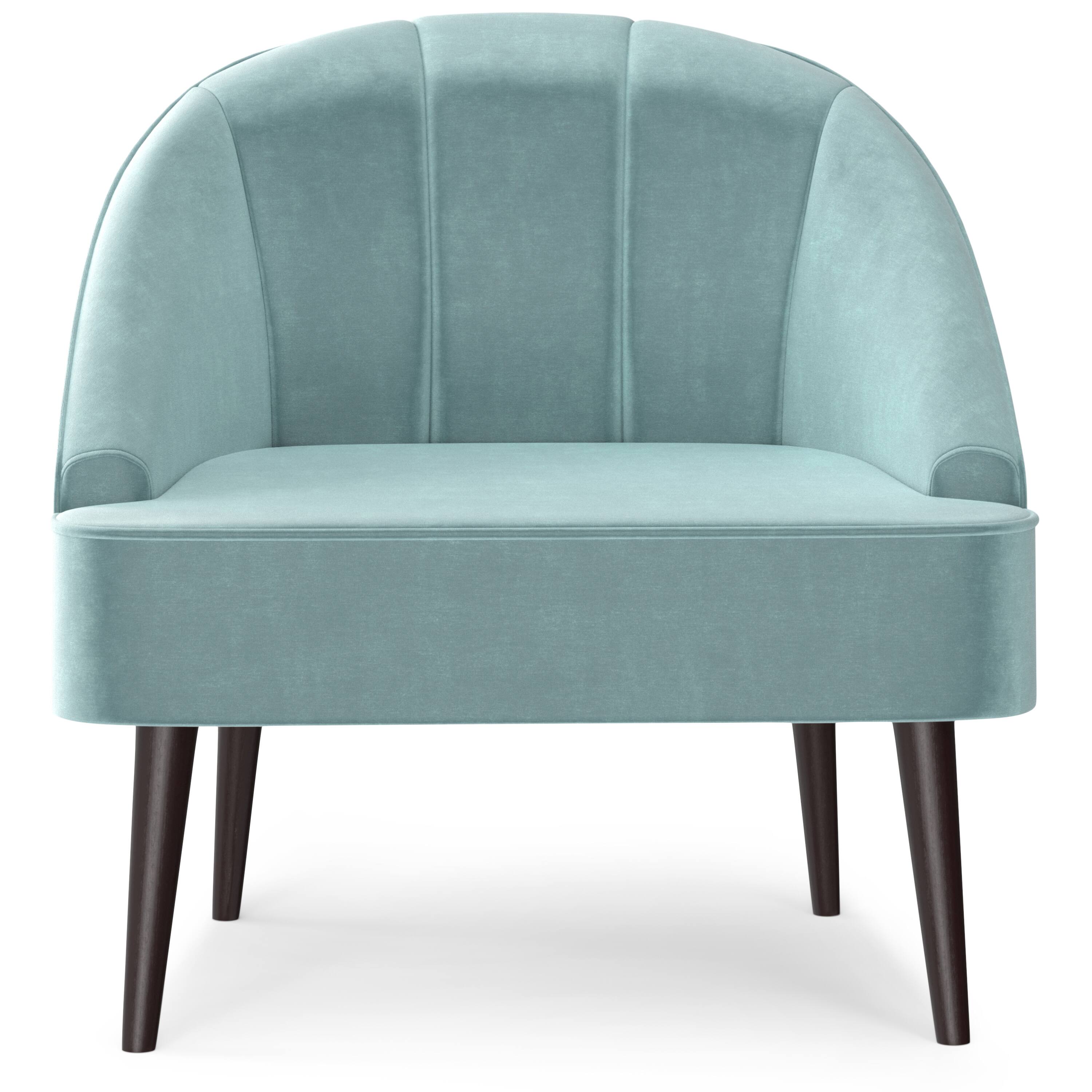 Left. Simpli Home - Harrah 33 inch Wide Contemporary Accent Chair in Seafoam Blue Velvet fabric - Seafoam Blue.