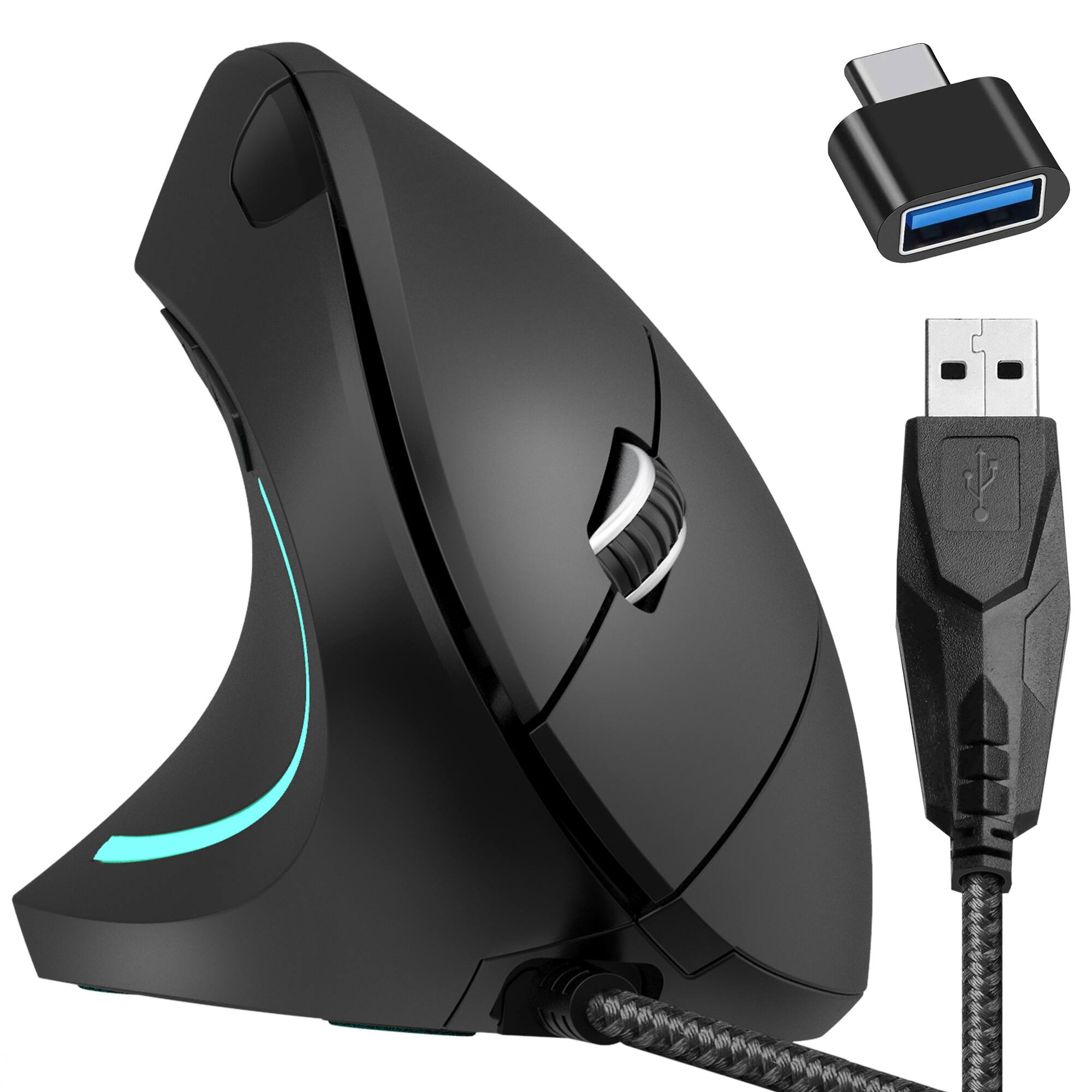 Delton S12 Wired Vertical Ergonomic Left Handed USB A/C Mouse Wired ...