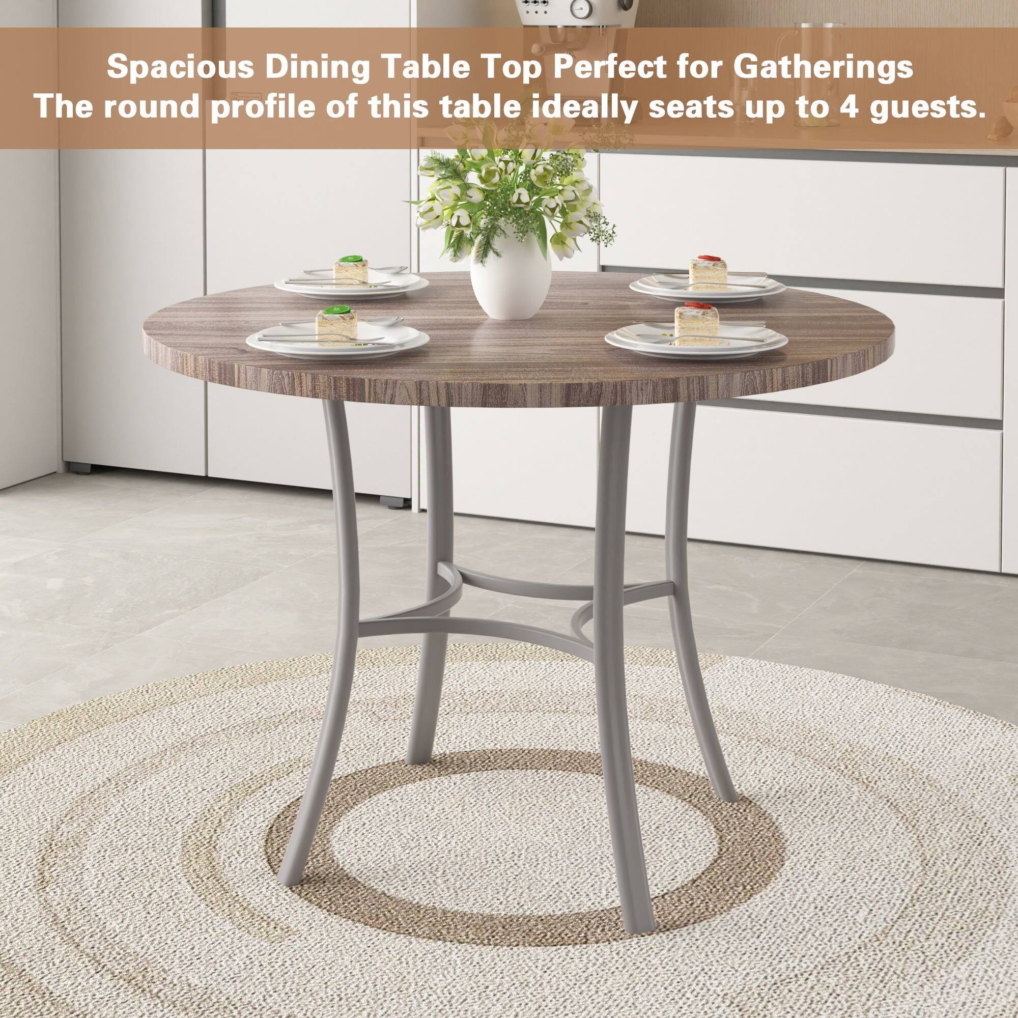 Spacious Dining Table Top Perfect for Gatherings  
The round profile of this table ideally seats up to 4 guests.
