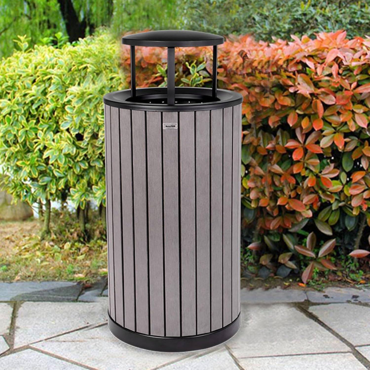 Alt View 6. Alpine Industries - 32 Gallon Outdoor Trash Can with Slatted Panels and Rain Bonnet Lid - Gray.