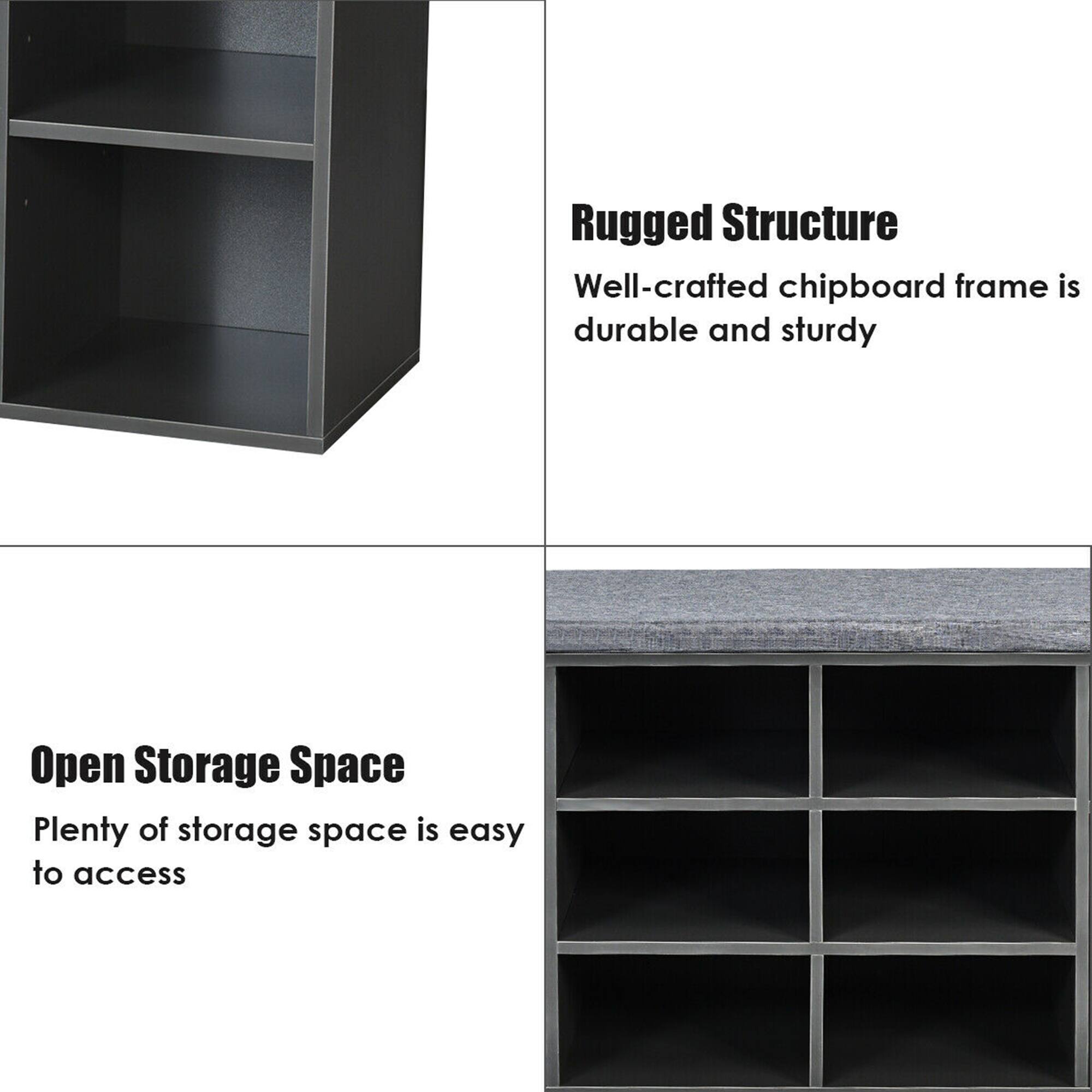 Rugged Structure: Well-crafted chipboard frame is durable and sturdy.
Open Storage Space: Plenty of storage space is easy to access.
