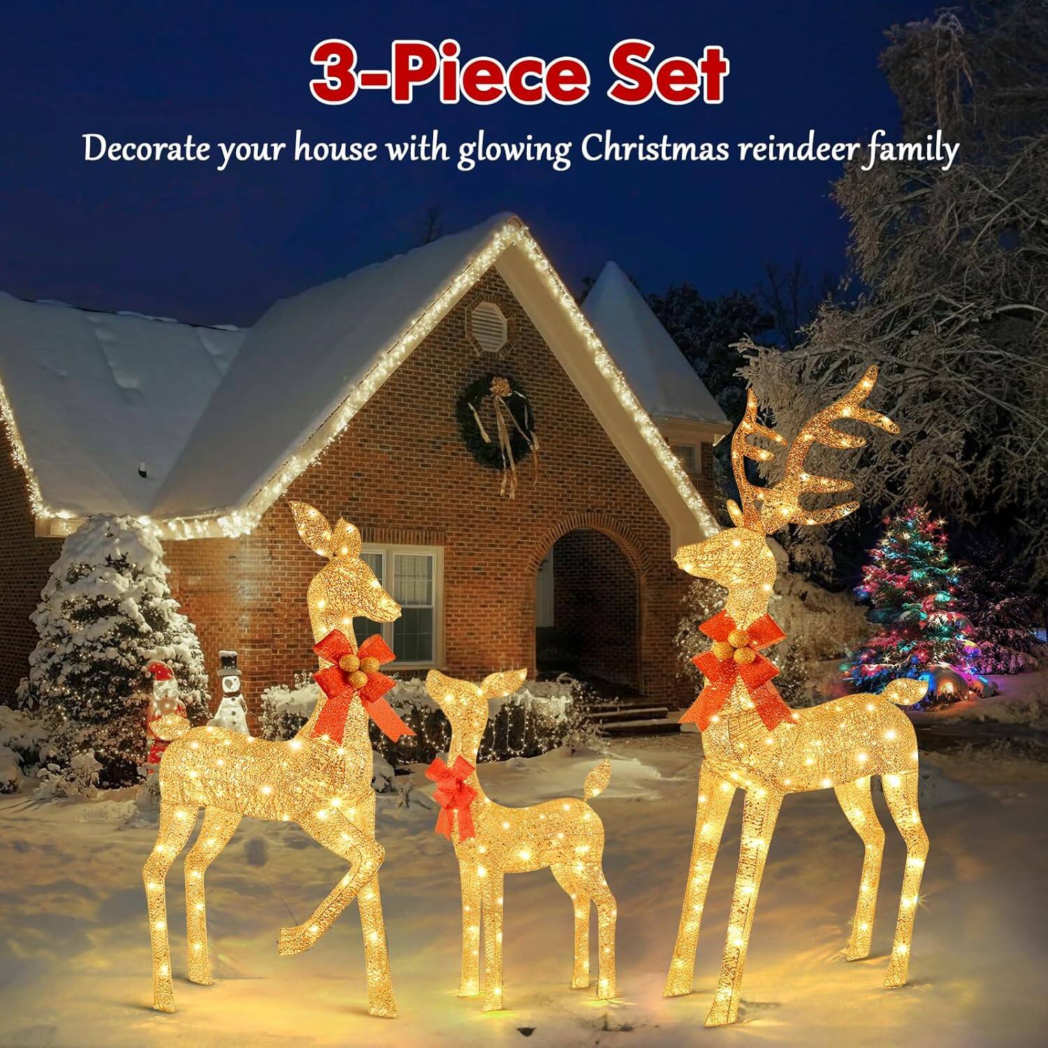 3-Piece Set  
Decorate your house with glowing Christmas reindeer family