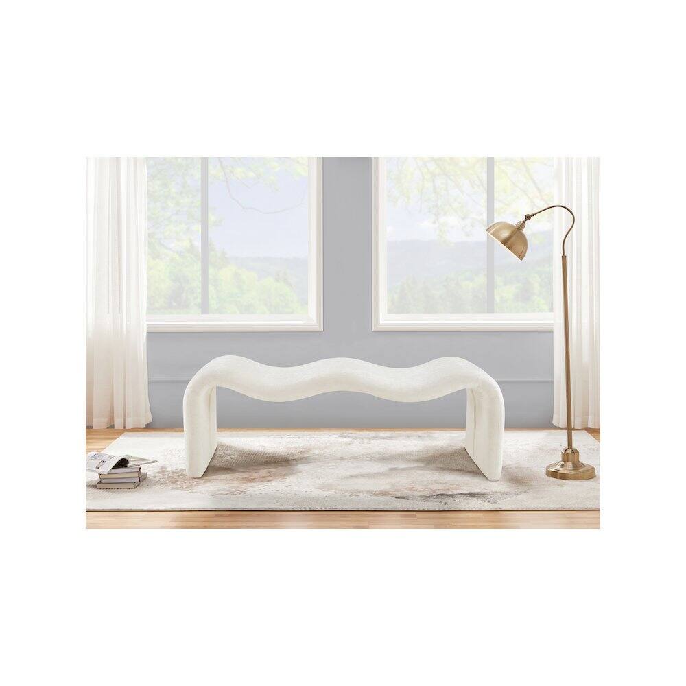 Alt View 1. Meridian Furniture - Willow Cream Chenille Fabric Bench - Beige.