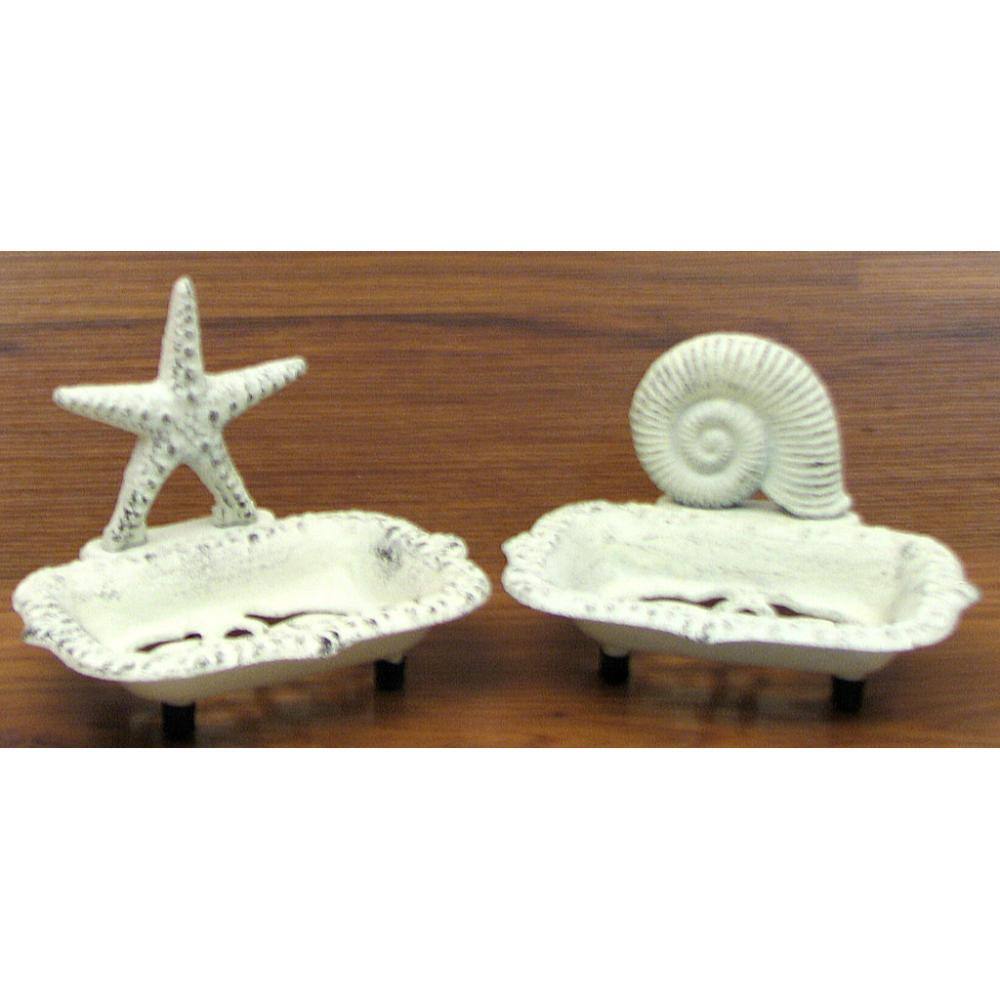 Front. BreeBe - Seashell & Starfish Soap Dish Set/2 - White.