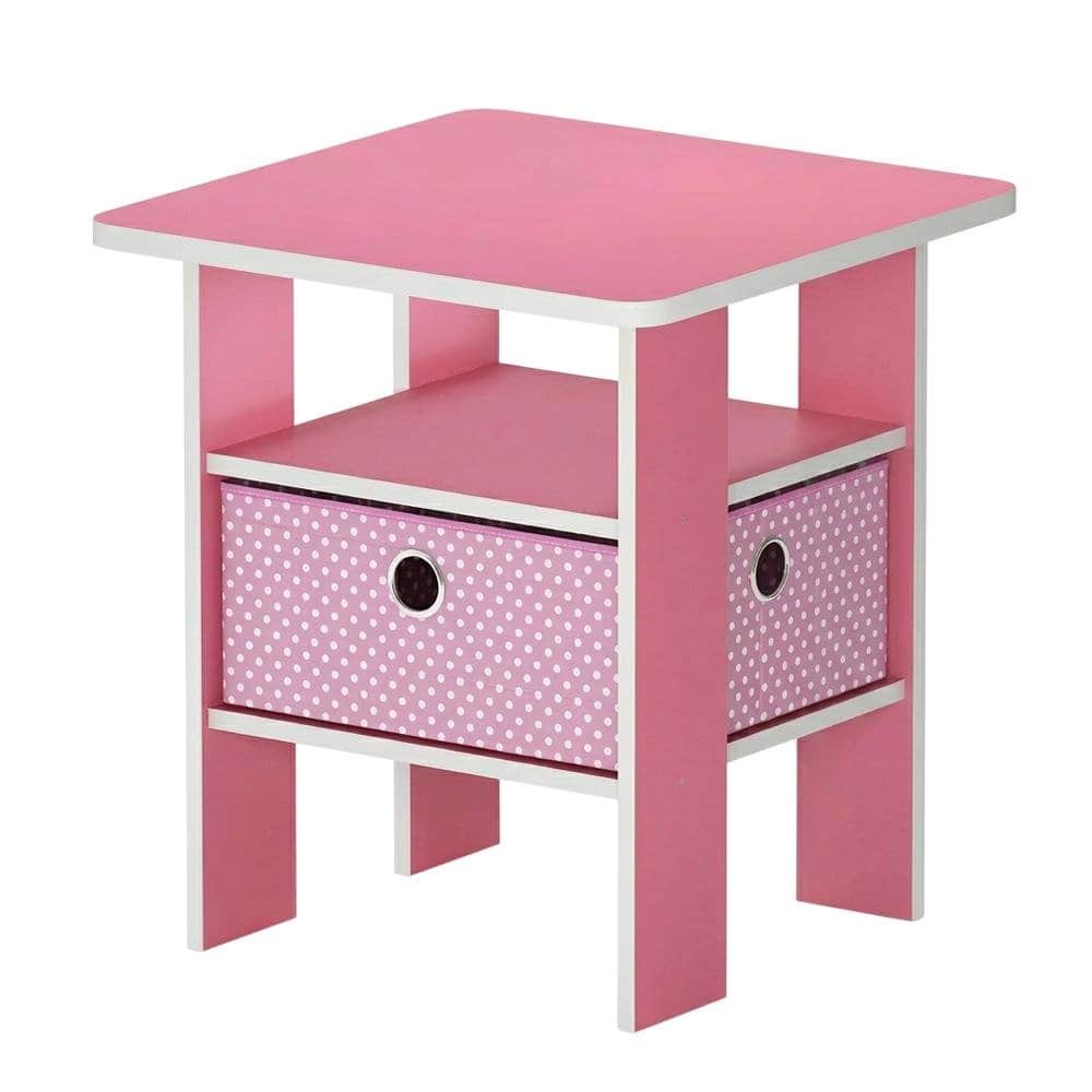 FurniFact - Pink wood end table with drawer for bedside or living room use - Brown