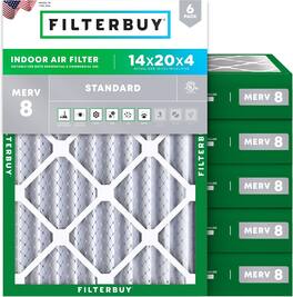 Filterbuy - 14x20x4 MERV 8 Dust & Allergy Defense, Electrostatic Pleated HVAC AC Furnace Air Filters Replacement (6-Pack) - Silver