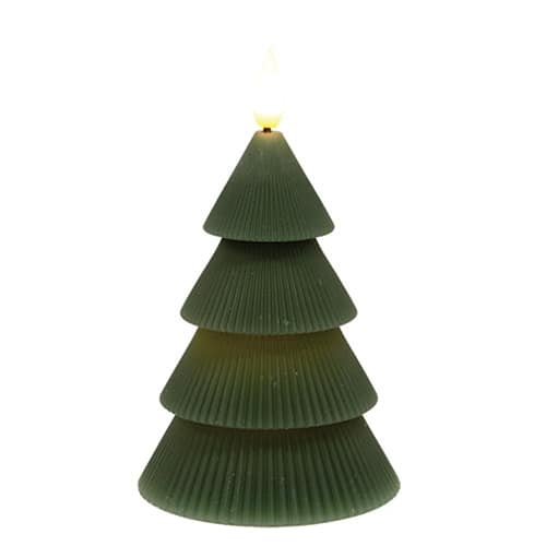 BreeBe - Wax Christmas Tree LED Timer Candle - 6 In H - Dark Green