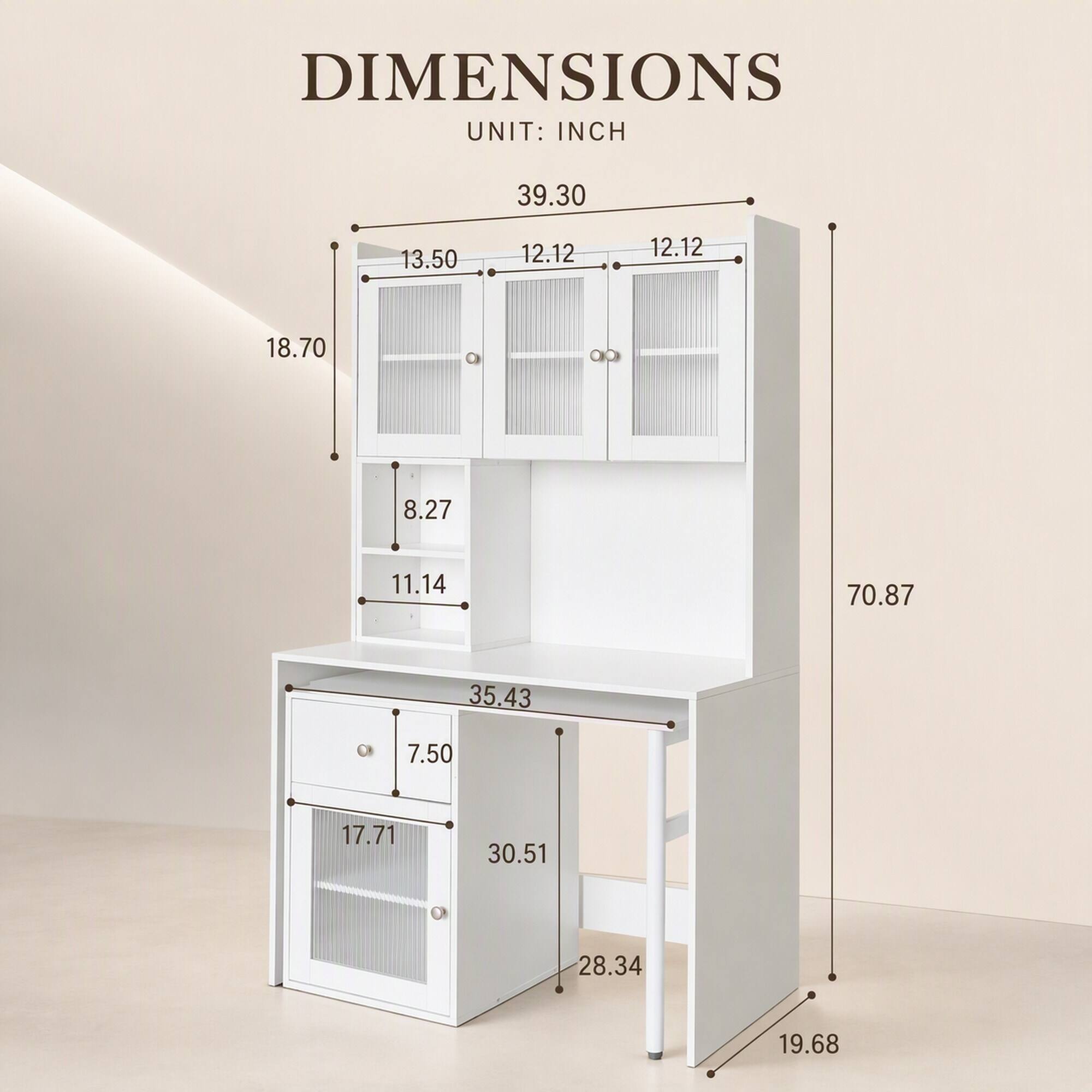 DIMENSIONS UNIT: INCH

39.30  
13.50  
12.12  
12.12  
18.70  
8.27  
11.14  
70.87  
35.43  
7.50  
17.71  
30.51  
28.34  
19.68