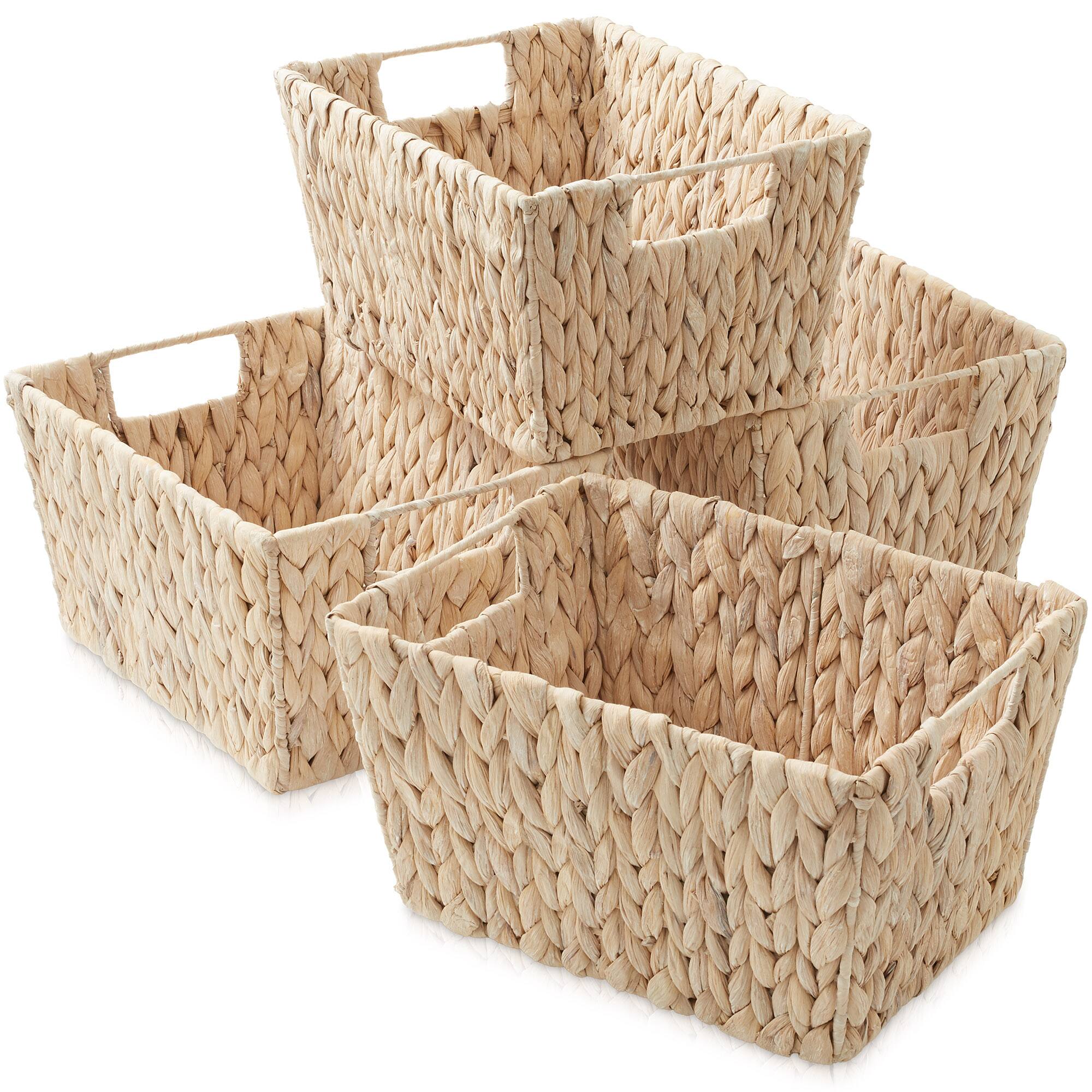 Alt View 6. Casafield - 4pk Hyacinth Seagrass Storage Baskets with Handles for Shelves - Whitewash - Hyacinth.
