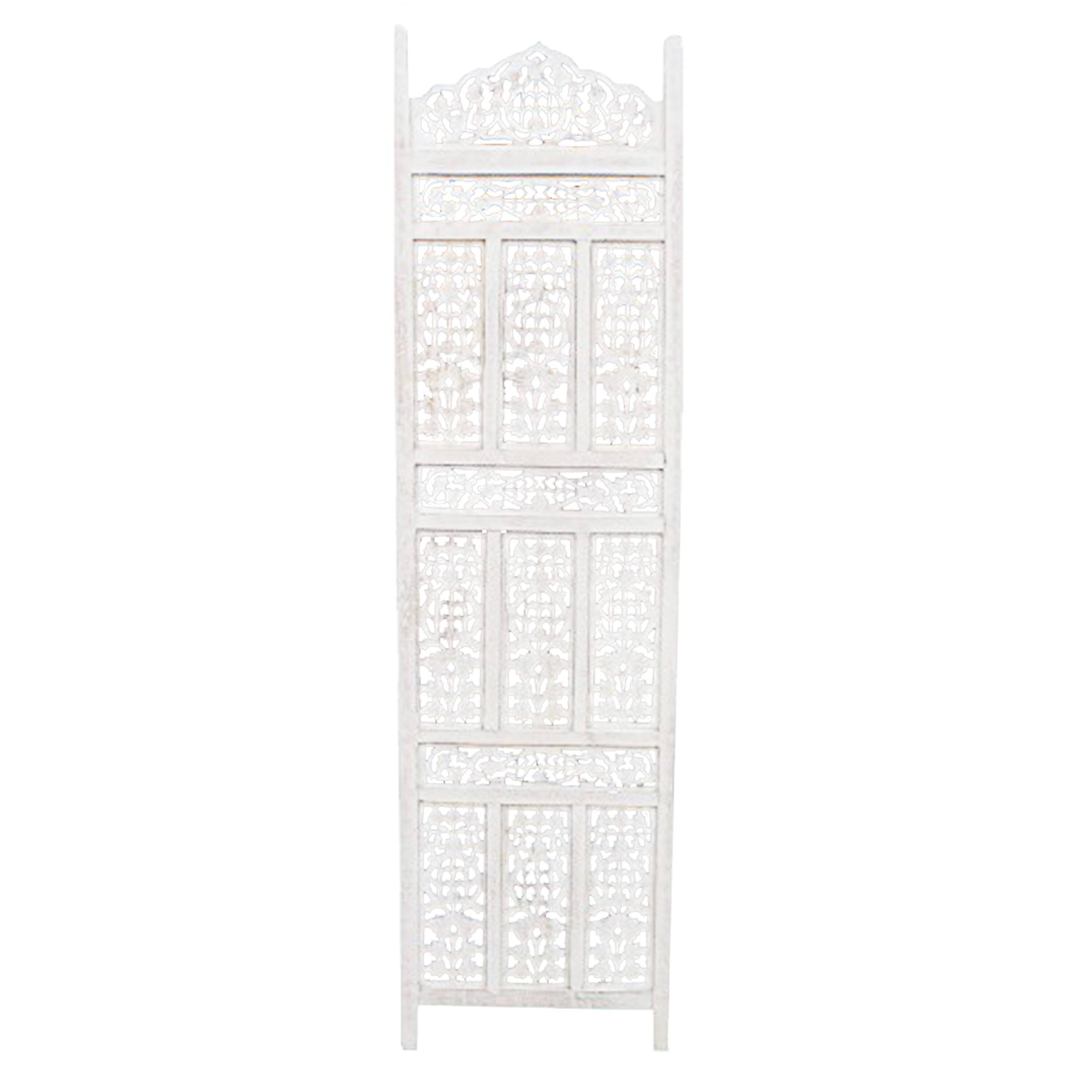 Left. Manhattan Lane - Aesthetically Carved 4 Panel Wooden Partition Screen/Room Divider - White.
