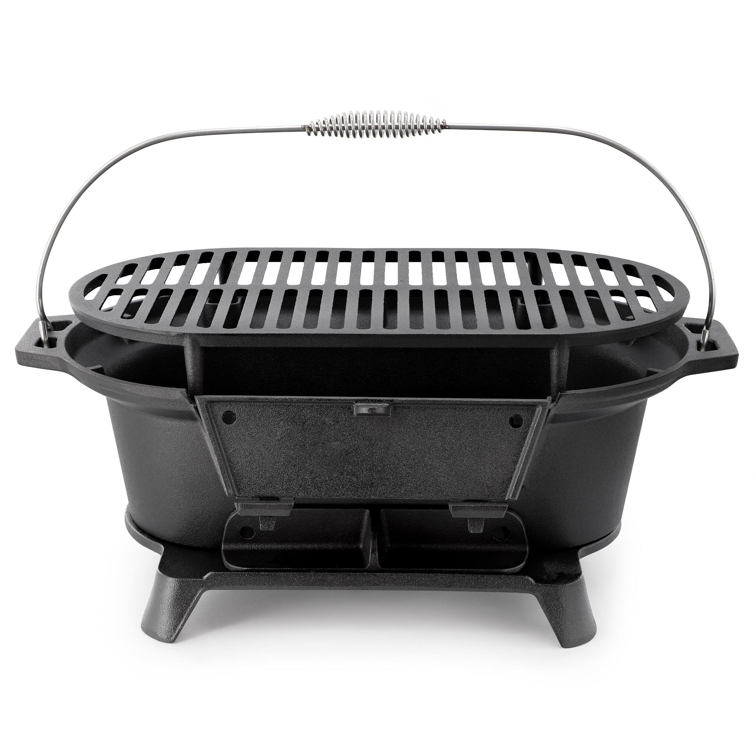Alt View 1. Mega Chef - Megachef Oval Cast Iron Portable Hibachi Grill for Outdoor Use and Camping in Black - Black.