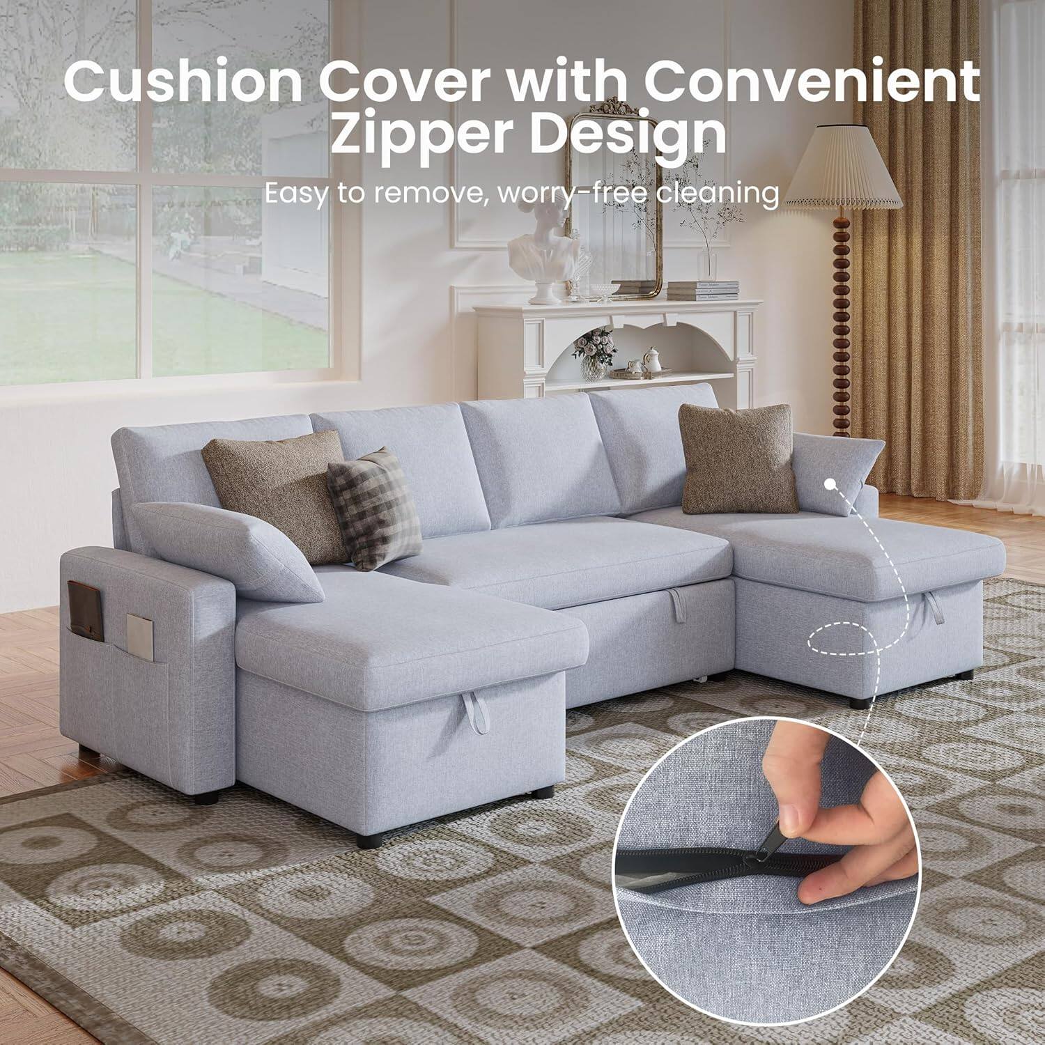 Cushion Cover with Convenient Zipper Design  
Easy to remove, worry-free cleaning