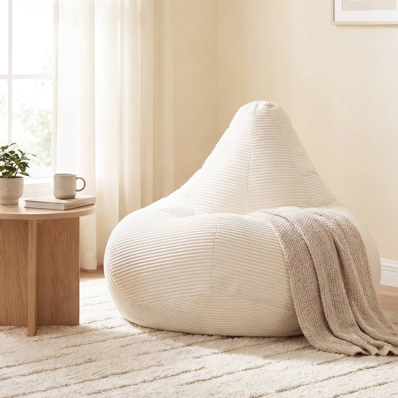 Alt View 3. Costway - Costway Bean Bag Chair for Adults with Skin-friendly Corduroy Cover & Soft Sponge Filling - Beige.