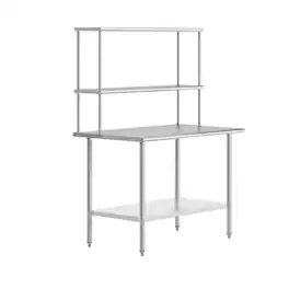 Flash Furniture - Reese 30x48 Portable Prep and Work Table with NSF Certified 18 Gauge Stainless Steel Top Shelf and Double Overshelves an - Gray