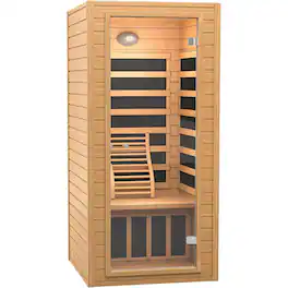 Essen Blissed - 1 Person Near Zero EMF Hemlock Wood Sauna with 9 Chromo Therapy Lights, Bluetooth, LCD Control Pannel for Home Spa Days - Natural