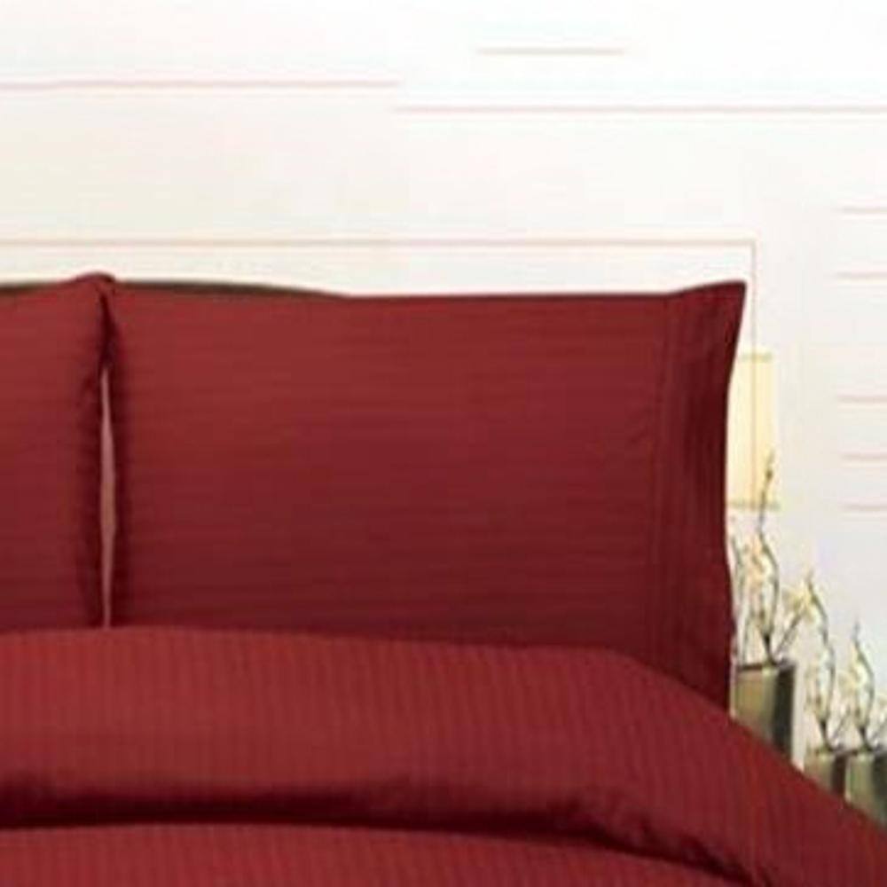 Alt View 1. Plazatex - Plazatex Embossed Dobby Stripe 90GSM Microfiber Sheet Set - King 78x80", Brick Red - Brick Red.