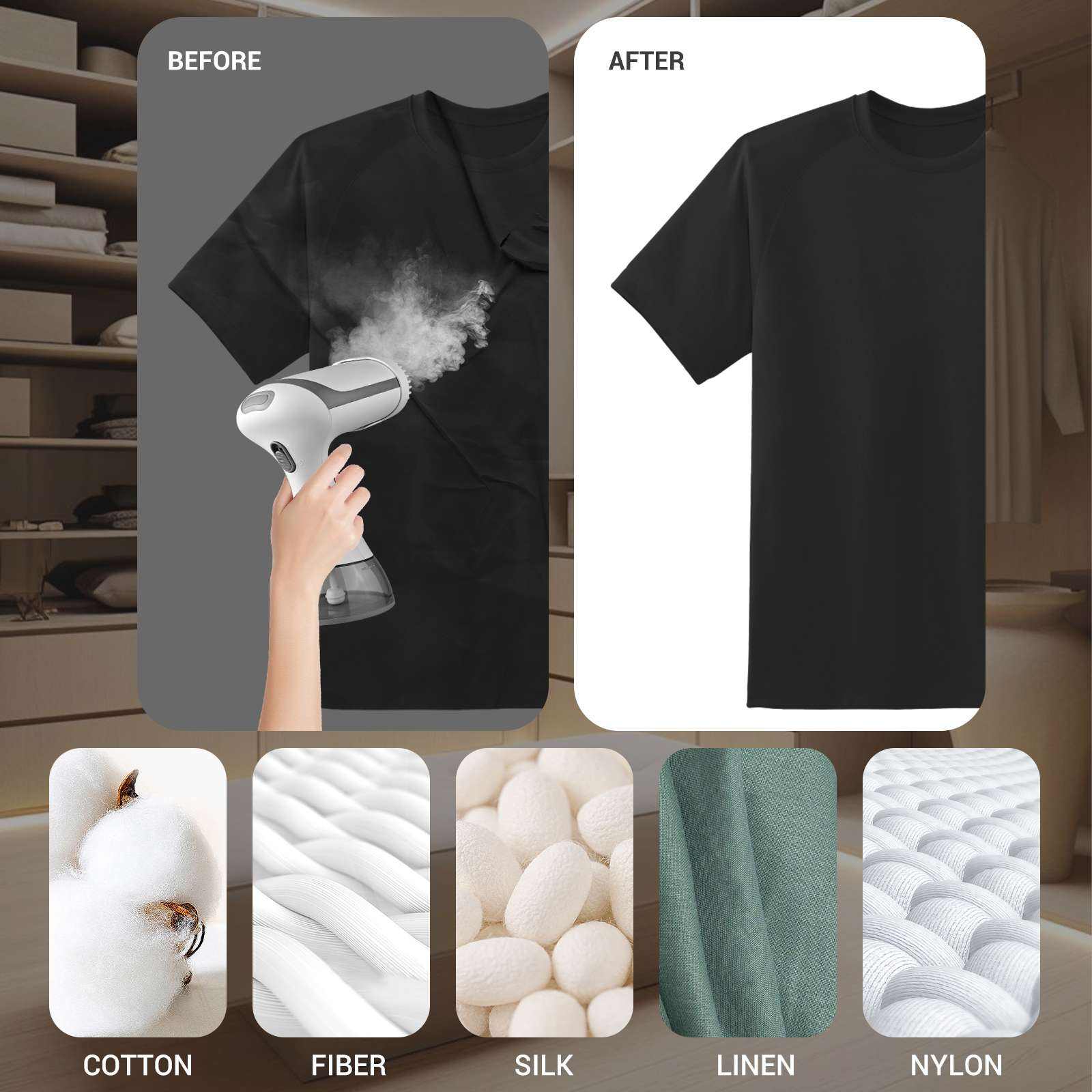 BEFORE AFTER

COTTON FIBER SILK LINEN NYLON