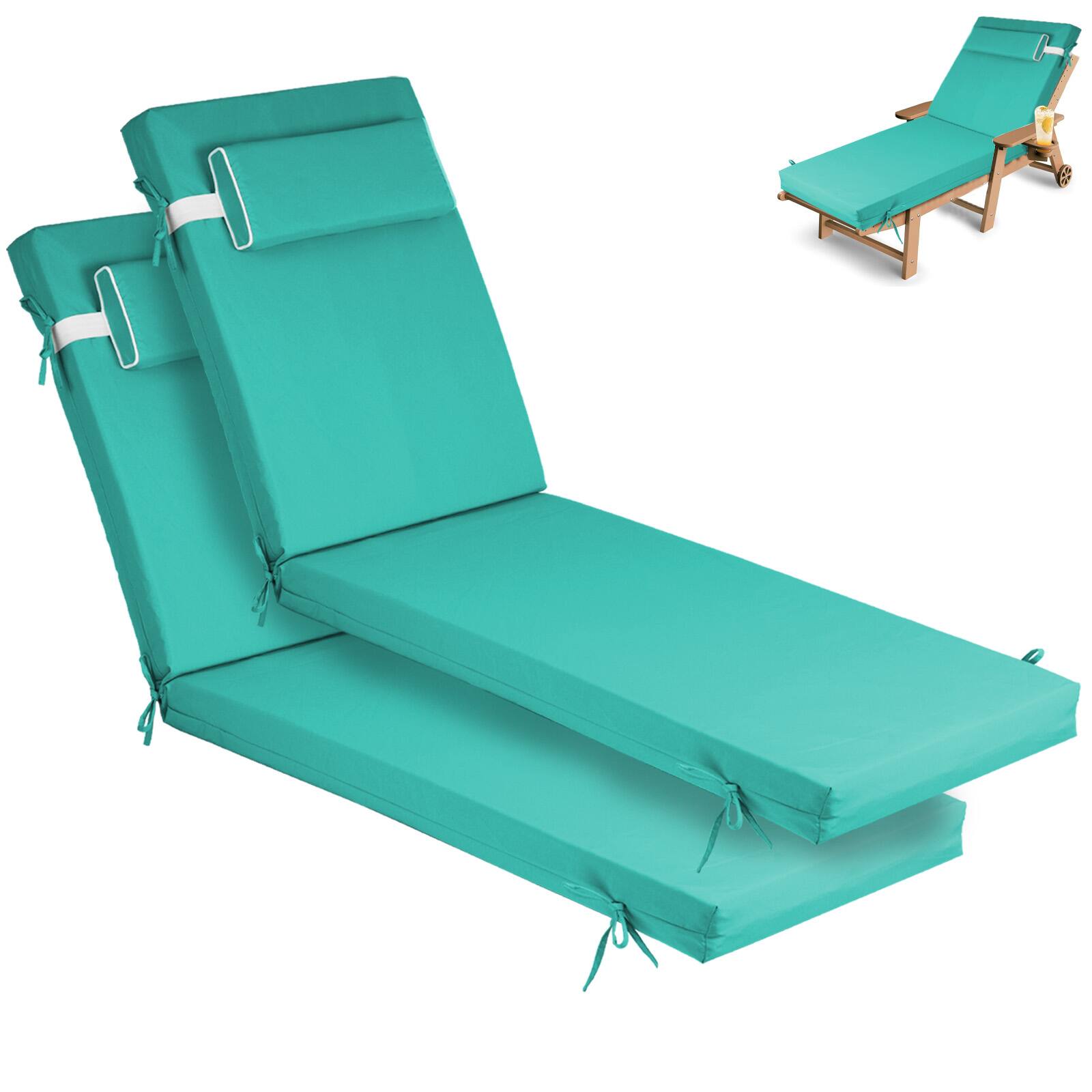 Front. Chateau Abodes - 2PCS Outdoor Chaise Lounge Cushion, Waterproof Patio Chaise Lounge Cushion with Ties, 72" L X 21" W X 3" D - Lake Blue.