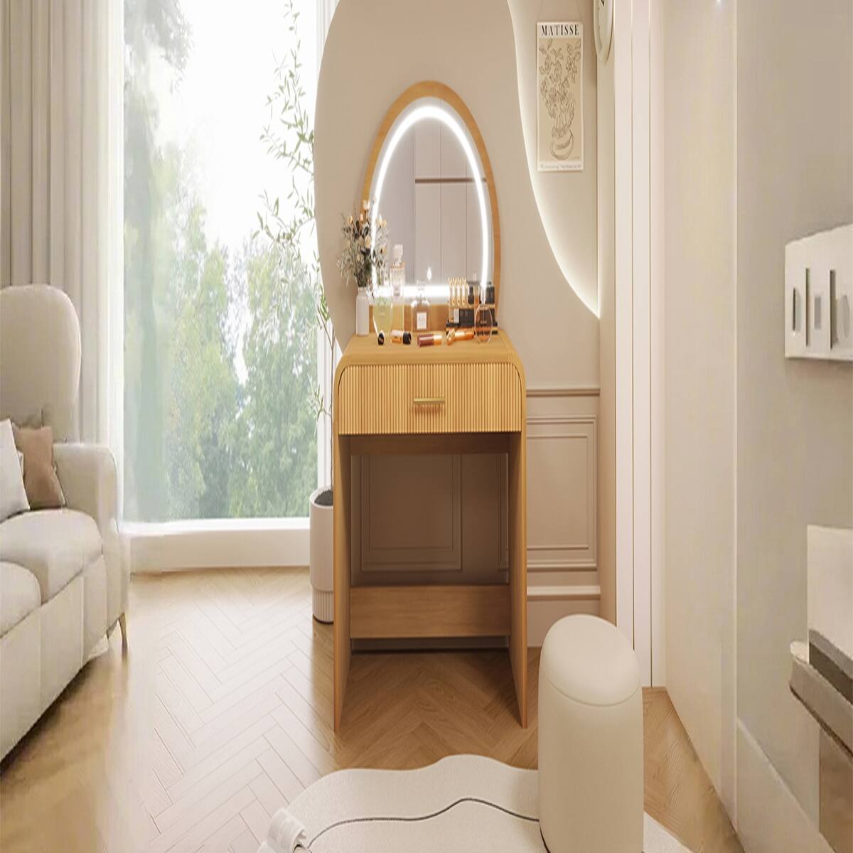 Alt View 10. Loheer - Loheer 39 Inch Makeup Vanity Table with Lighted Touch Screen Mirror, Drawer, Natural Rubberwood - Natural.