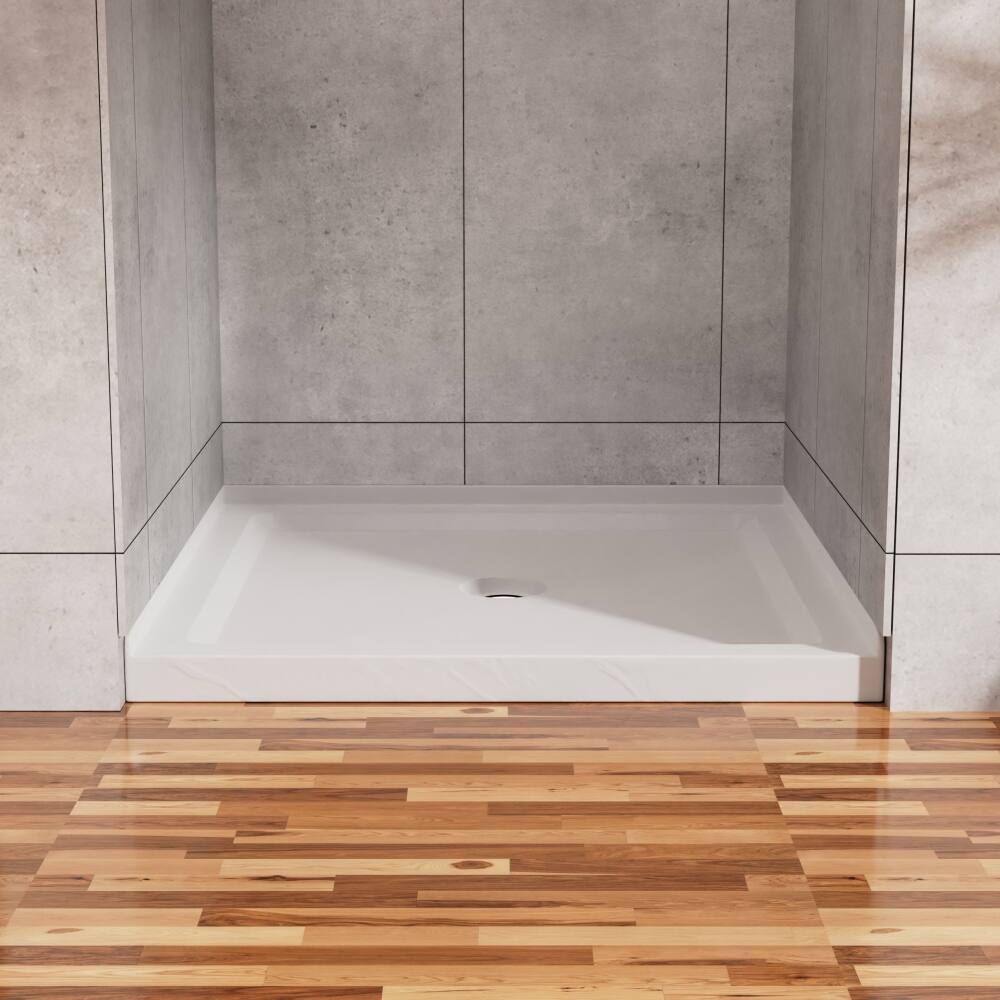 Alt View 3. JUJABU - 36"x36" Shower Pan 3.3" Height Single Threshold Shower Base in Slate White, Anti-slip Acrylic, Center Drain - White.