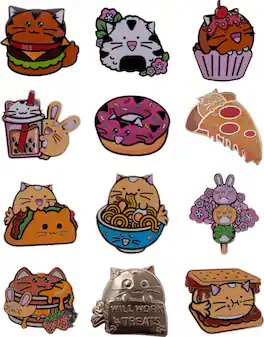 PopMarket - Fuzzballs - Mystery Pin Badge - 12ct Blind Box Display - COLLECTIBLES - Multicolor