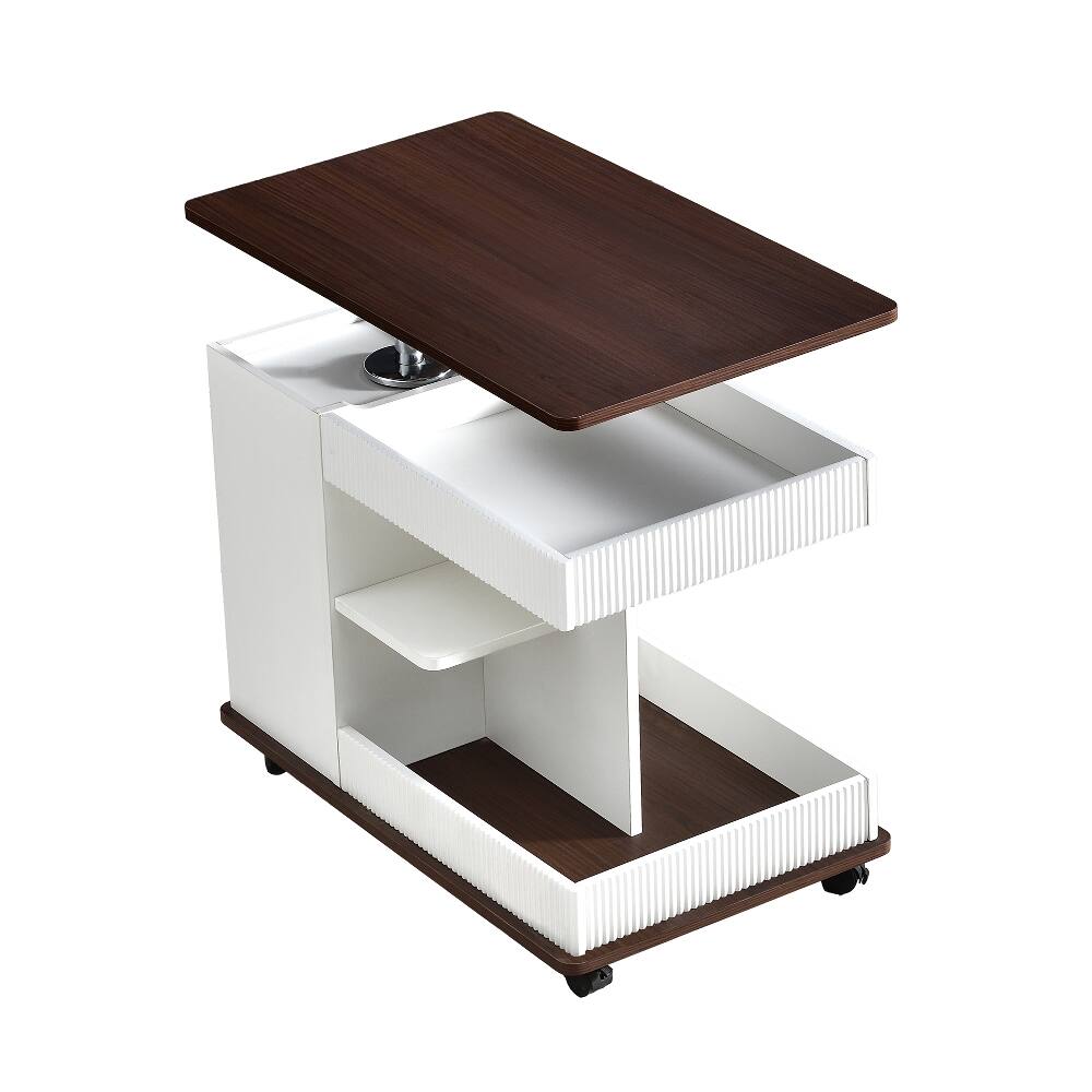 Alt View 7. Loheer - Loheer Adjustable End Table with Wheels Lift-Top Sofa Side Table 360 Rotating Top Small Space Storage Modern White - White.