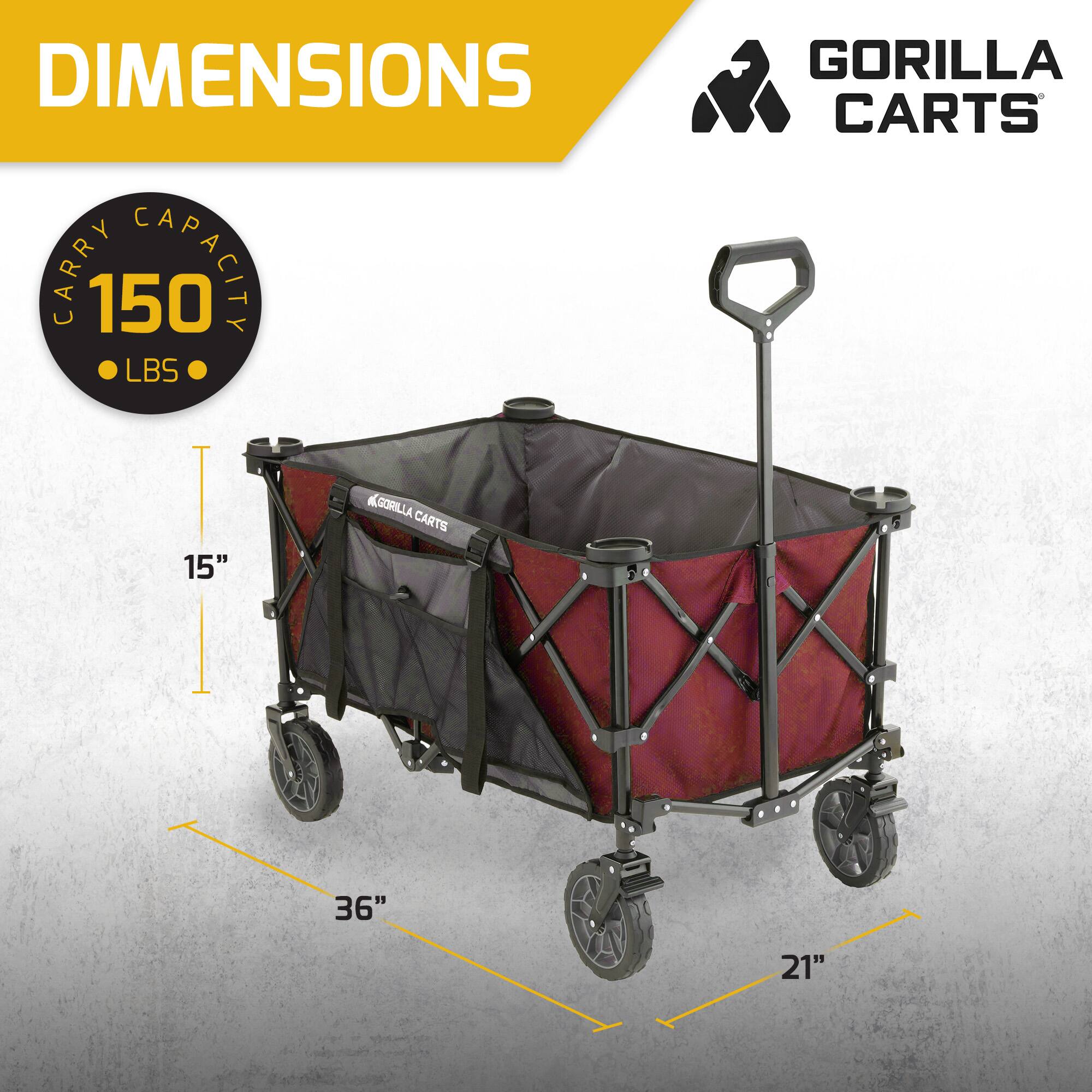 DIMENSIONS  
CARRY CAPACITY 150 LBS  
GORILLA CARTS  
15" x 36" x 21"