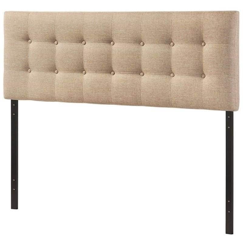 Hivvago - Full size Beige Tan Taupe Fabric Upholstered Button Tufted Headboard - Beige, Tan, Taupe