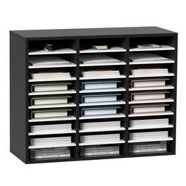 Glintex - 27 Compartments Wood Literature Organizer with Adjustable Shelves for Office School Mailroom Document Storage