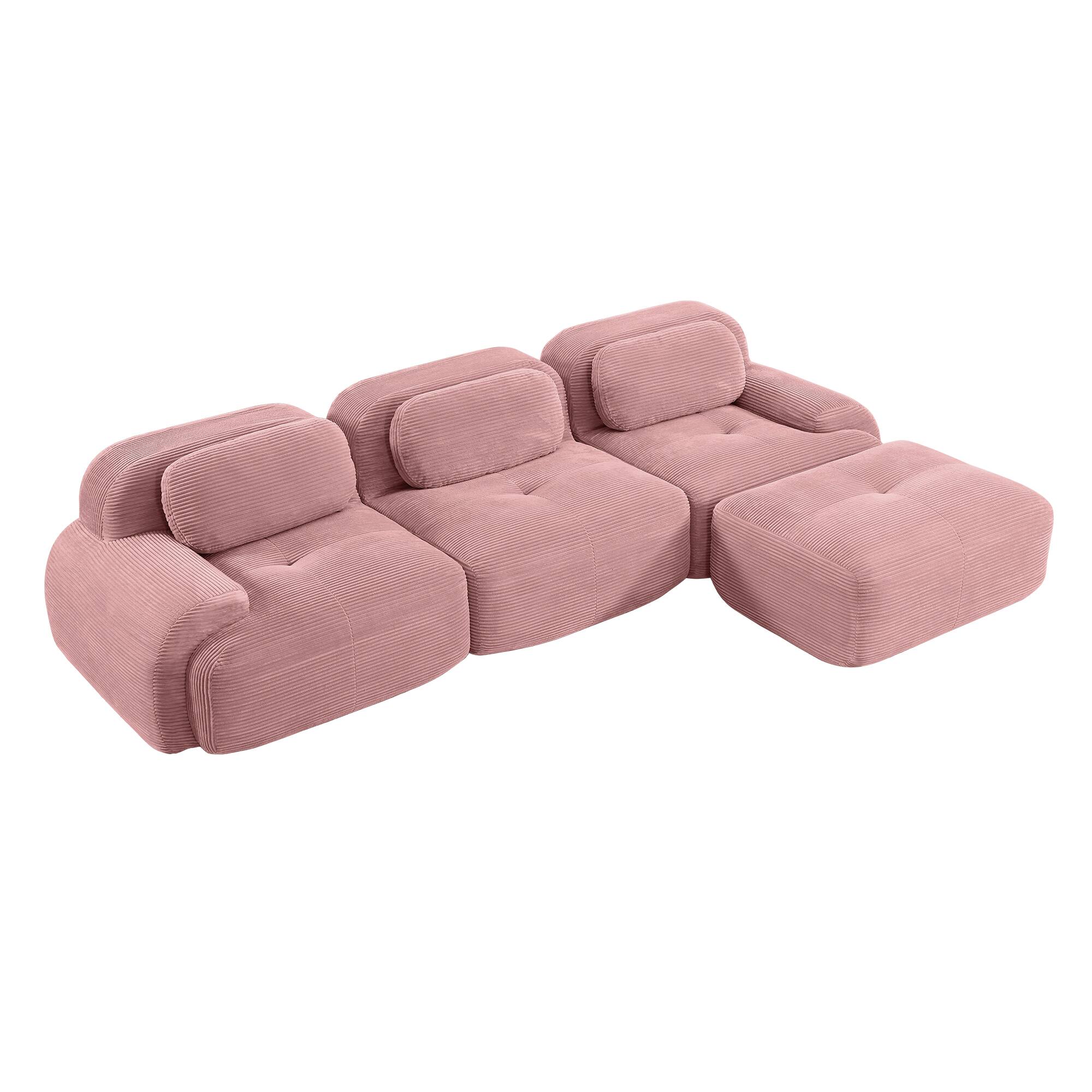Alt View 9. LOVMOR - Corduroy Modular Couch L Shaped No Assembly Compressed Pack Anti Slip Curved Armrests For Bedroom Den Textured - Pink.