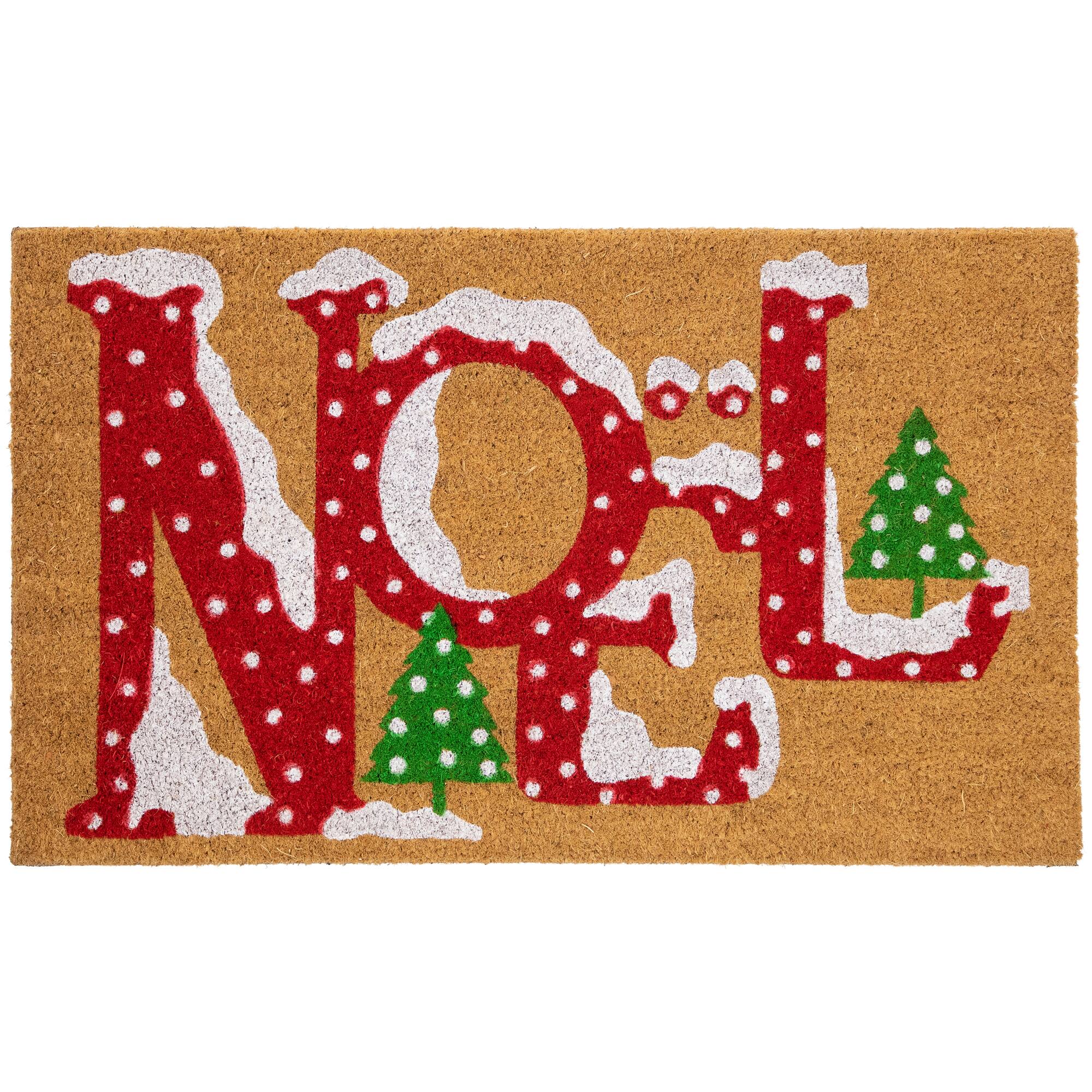 Front. Northlight - Brown and Red "Noel" Natural Coir Outdoor Christmas Doormat 18" x 30" - Brown.