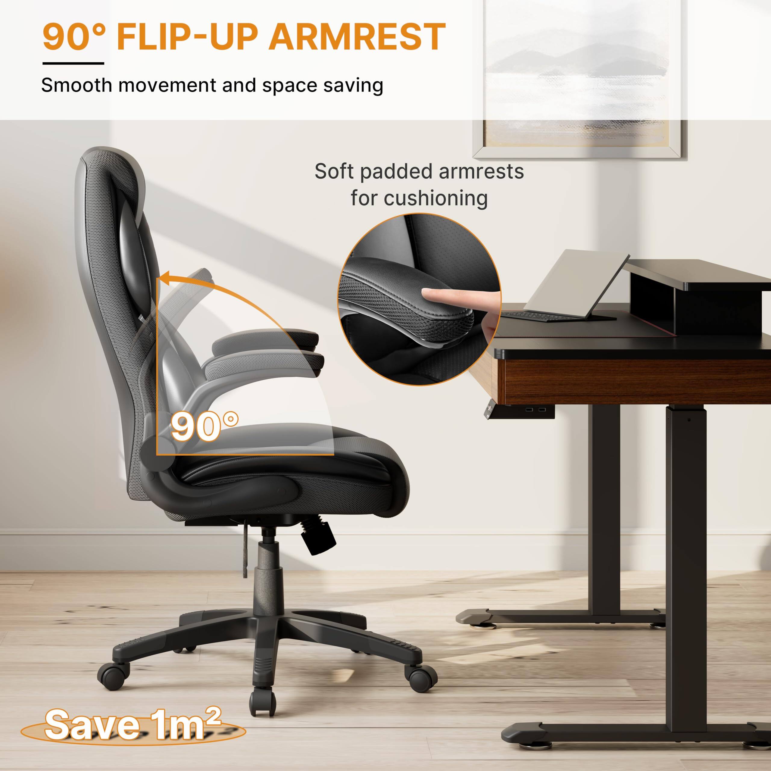 90° FLIP-UP ARMREST, Smooth movement and space saving, Soft padded armrests for cushioning, Save 1m²