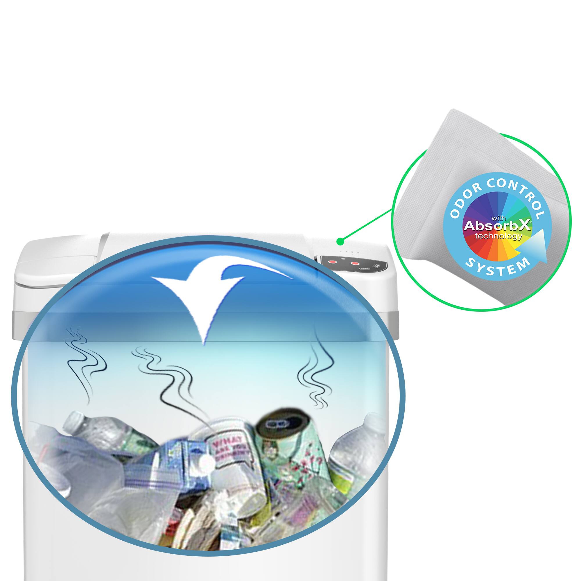 Alt View 12. iTouchless - 4 Gallon Touchless Sensor Trash Can with AbsorbX Odor Control and Fragrance, White Stainless Steel Bathroom Garbage Bin - Pearl White.