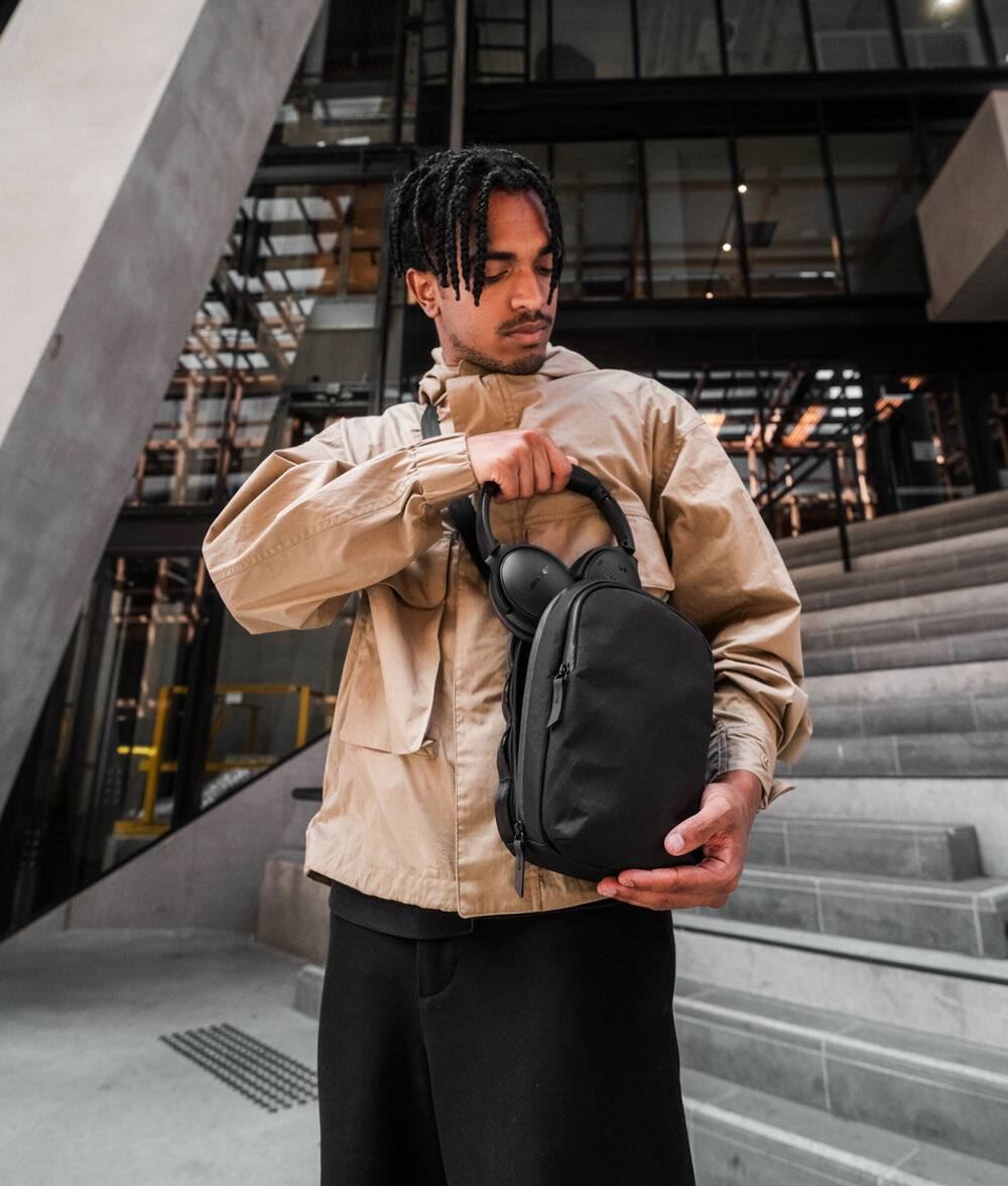 Alt View 9. ALPAKA - Sling Bag 3L for Men, Fits iPad mini/Nintendo Switch/Headphones, YKK AquaGuard Zippers, Key Tether, Water-Resistant - Black X-Pac VX42.