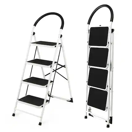 Front. Costway - Costway 4 Step Ladder Folding Stool Heavy Duty 330Lbs Capacity Industrial Lightweight - Black & White.