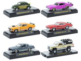 "Auto Meets" Set of 6 Cars IN DISPLAY CASES Release 90 Limited Edition 1/64 Diecast Model Cars by M2 Machines - Multicolor