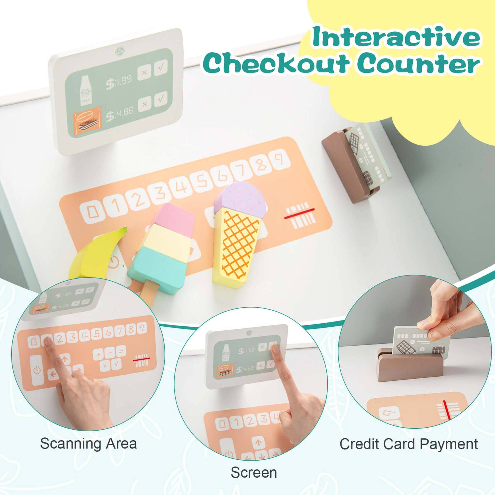 Interactive Checkout Counter

- Scanning Area
- Screen
- Credit Card Payment

$1.99
$4.88

0 1 2 3 4 5 6 7 8 9