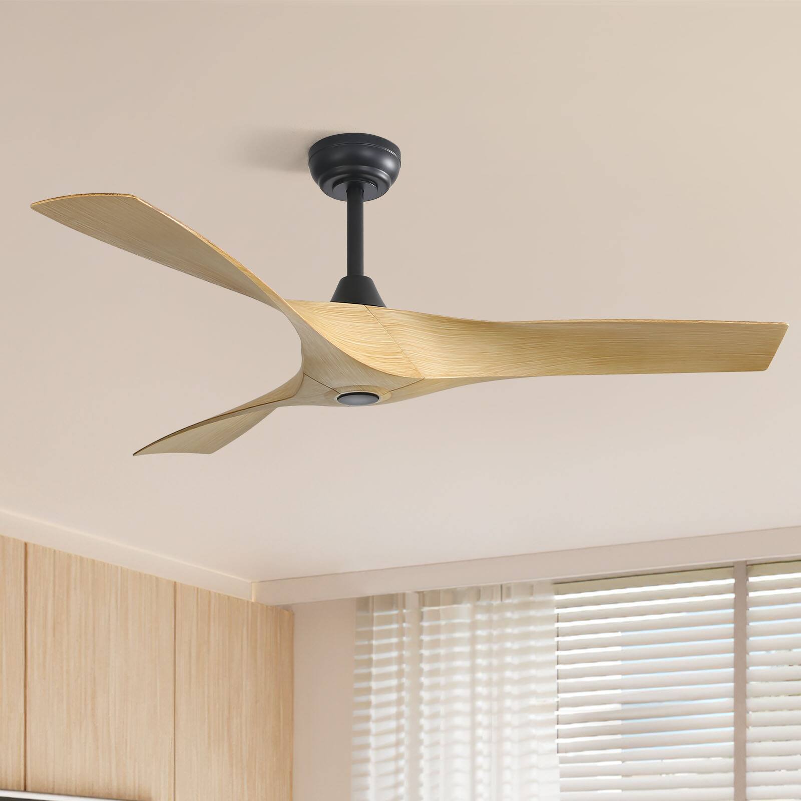 Front. Sofucor - 52'' Low Profile Flush Mount Modern Ceiling Fan with Remote and Reversible for Bedroom Living Room Patio Indoor Outdoor - Black-Light Brown.