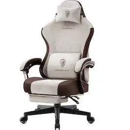Dowinx - Fabric Gaming Chair, Ergonomic Computer Chair with Footrest and Pocket Spring Cushion, Height Adjustable - Brown