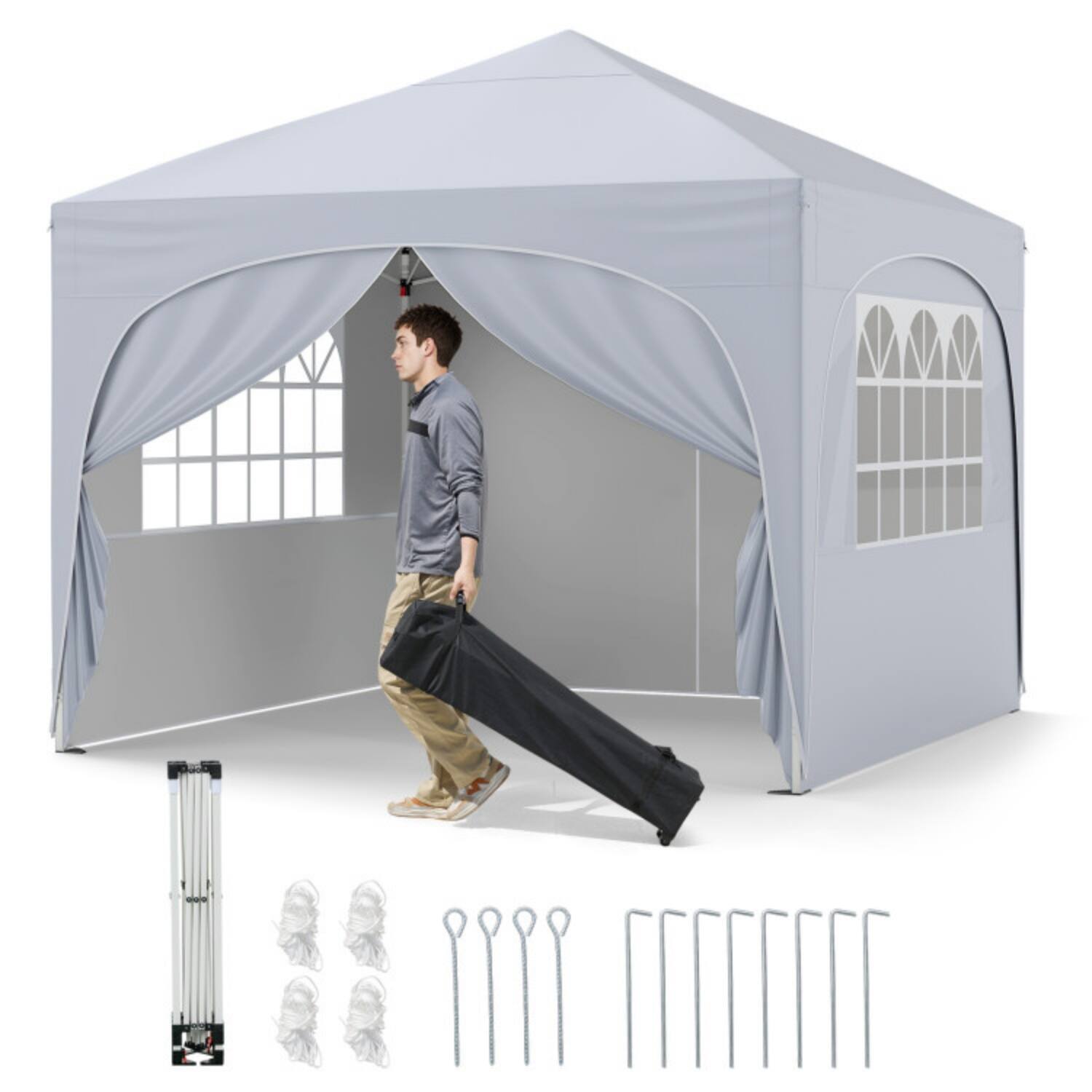 Alt View 5. Mondawe - 10 x 10 FT Pop-Up Canopy Tent with 4 Removable Sidewalls and Wheeled Bag - White.