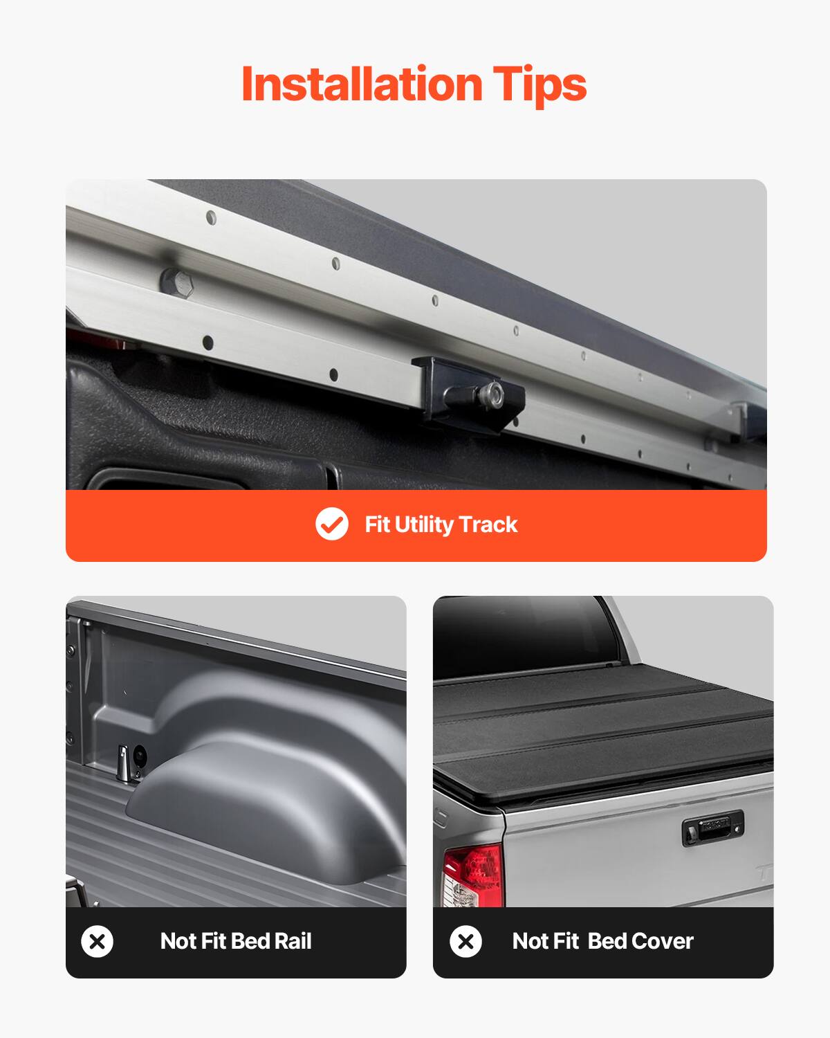 Installation Tips

- Fit Utility Track
- Not Fit Bed Rail
- Not Fit Bed Cover