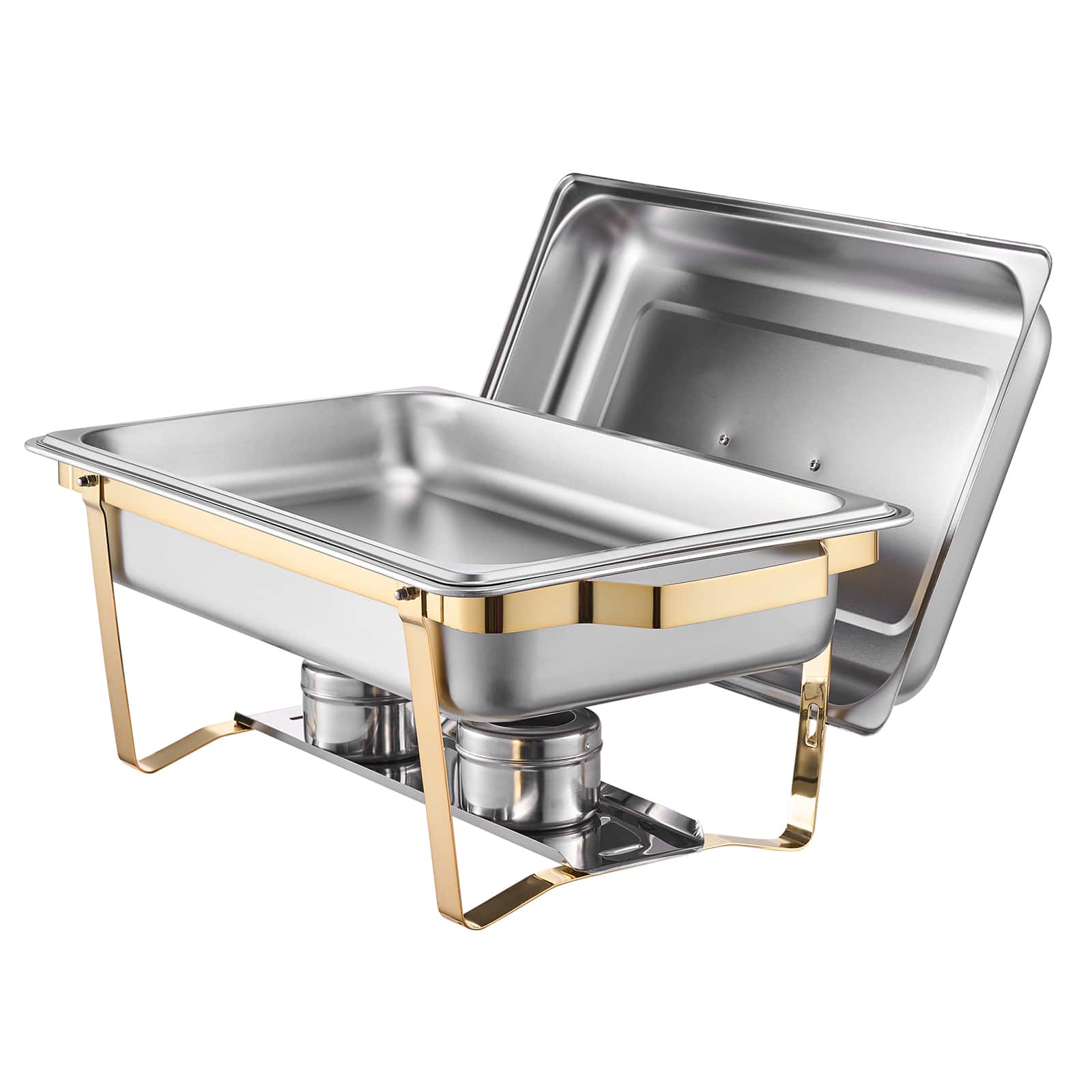 VEVOR - Chafing Dish Buffet Set, 8 Qt 4 Pack, Stainless Steel Chafer with 2 Full Size & 4 Half Size Pans,Rectangle Warmer Server - Gold