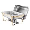 Front. VEVOR - Chafing Dish Buffet Set, 8 Qt 4 Pack, Stainless Steel Chafer with 2 Full Size & 4 Half Size Pans,Rectangle Warmer Server - Gold.