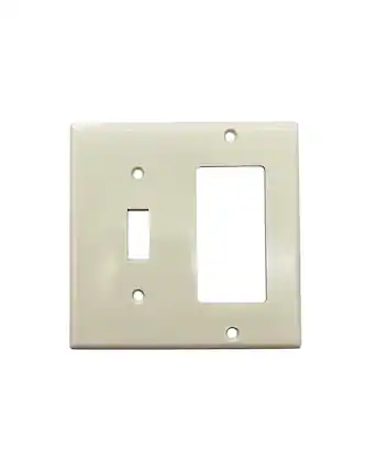 Front. Leviton - 80405-I 2-Gang Combo Wallplate (1 Toggle, 1 Decora/GFCI) - White.