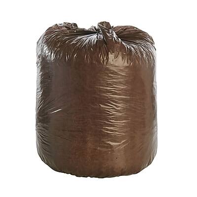Front. Stout - Controlled Life Cycle 30 Gallon Industrial Trash Bag, 30" x 36", Low Density, 0.8 mil, 60 Bags/Box, 3 Rolls - Brown.