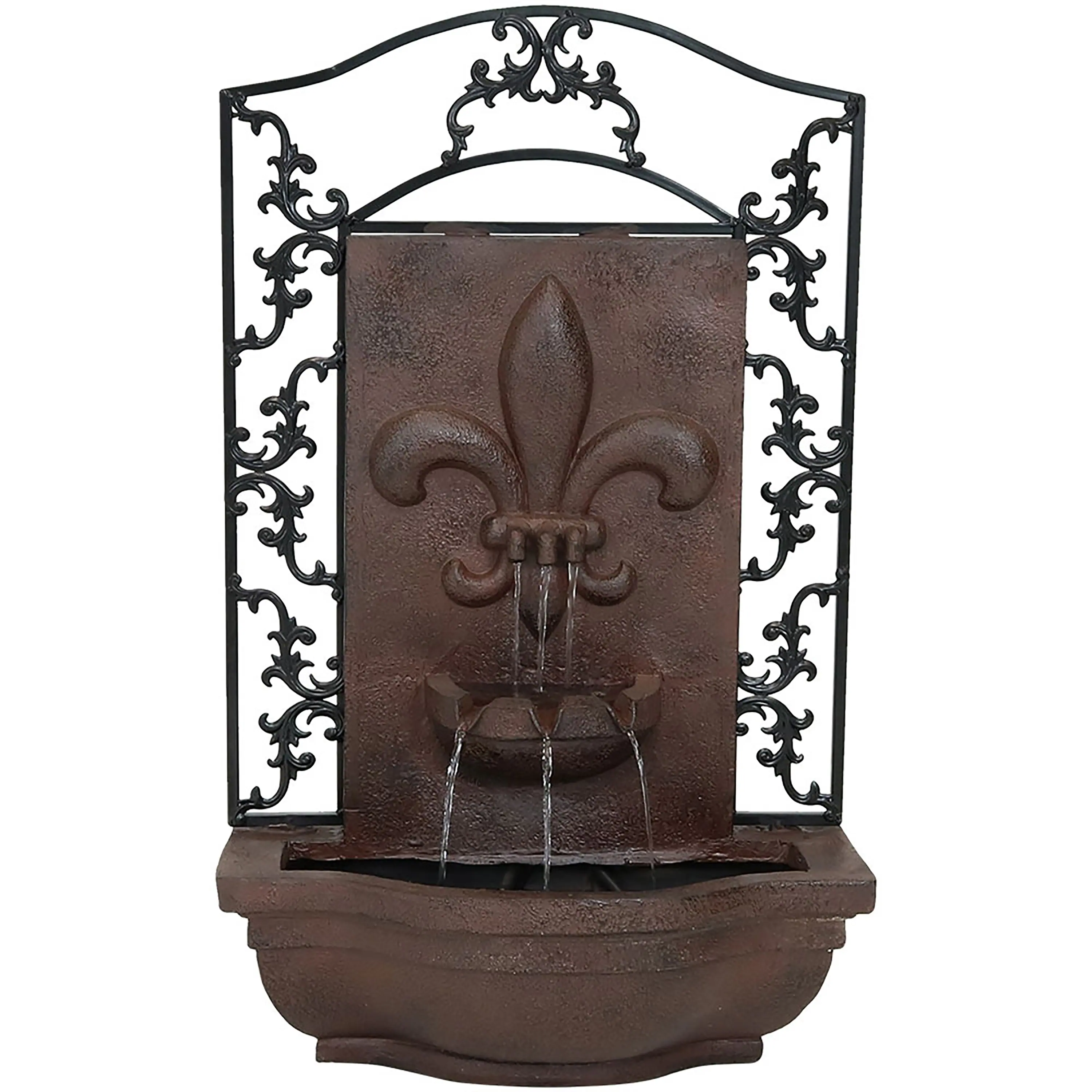 Front. Sunnydaze - French Lily Polystone Outdoor Wall Fountain - Iron.