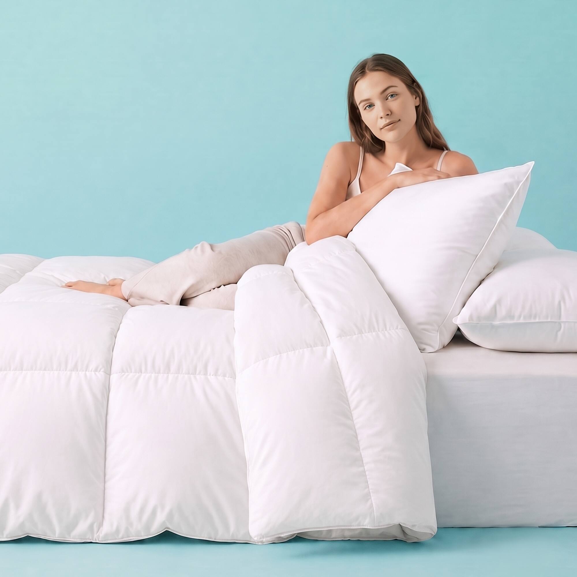 Alt View 3. Sleepgram - Sleepgram Twin Sized Pre Shrunk All Season Embroidered Cotton Comforter, White - White.