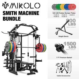 Mikolo - Smith Machine Power Cage, Multi-Function Home Gym System with Cable Crossover, 121LB Weight Stack - Black
