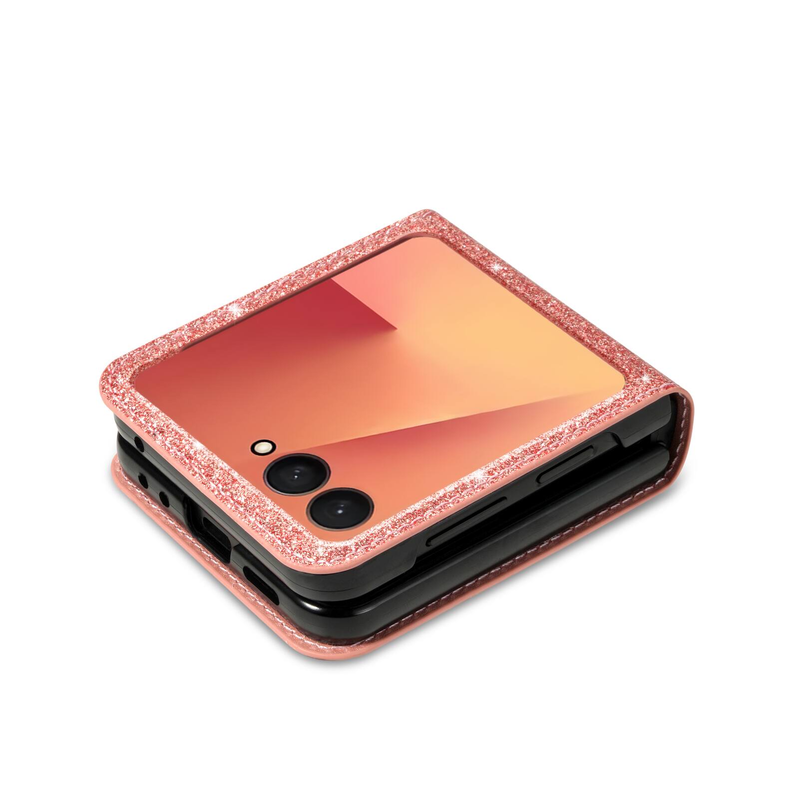 Alt View 3. Dteck - for Samsung Galaxy Z Flip8 Glitter Wallet Case, Shockproof Slim PU Leather Flip Cover with Card Pocket - Rosegold.