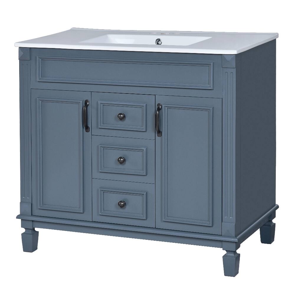 Alt View 6. Loheer - Loheer 36 inch bathroom vanity with sink Blue Modern Cabinet - Blue.